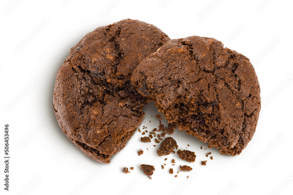 chocolate cookies isolated on white background with clipping path and full depth of field. Top view. Flat lay chocolate cookies isolated on white background with clipping path and full depth of field. Top view. Flat lay