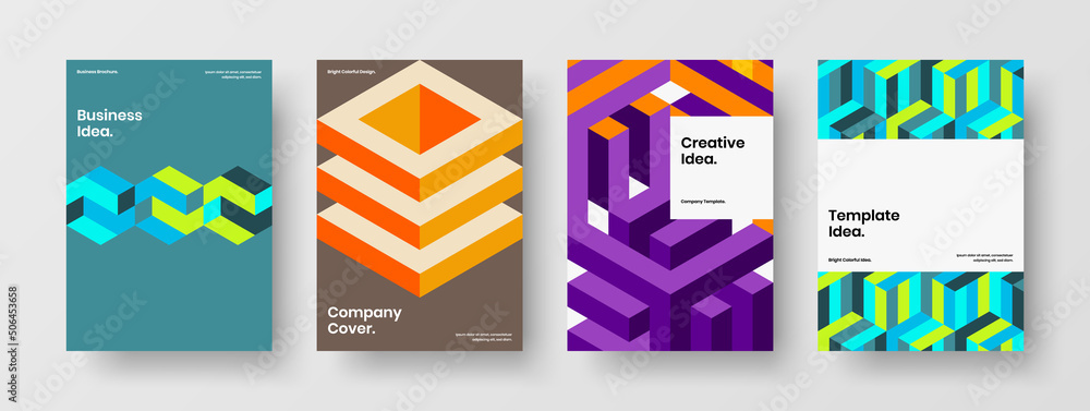 Premium corporate brochure design vector illustration set. Clean geometric pattern company cover concept bundle.