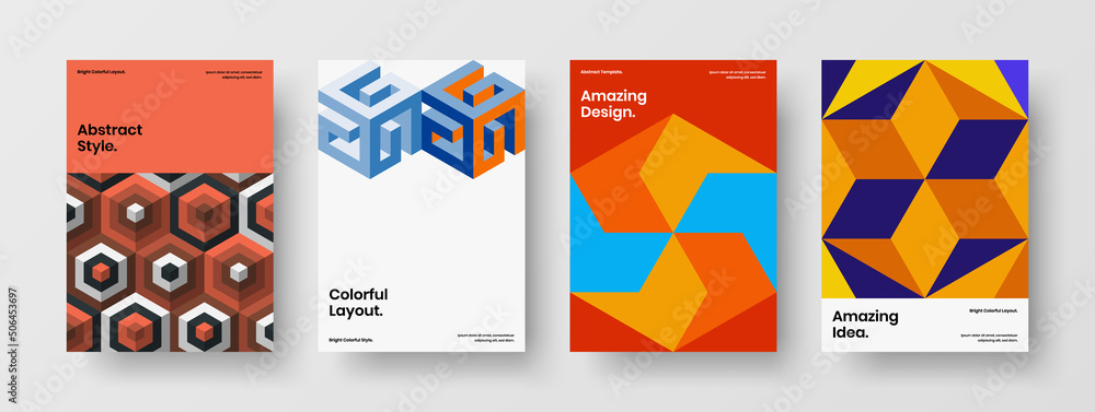 Fototapeta premium Abstract cover A4 design vector illustration set. Trendy mosaic hexagons company identity concept composition.