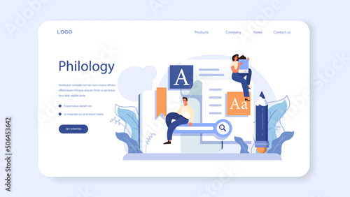 Philologist web banner or landing page. Scientific study of language