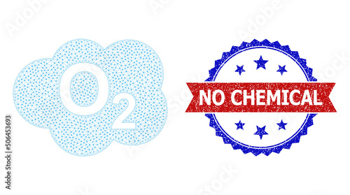Polygonal oxigen cloud wireframe icon, and bicolor grunge No Chemical watermark. Polygonal wireframe symbol is designed with oxigen cloud icon.