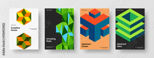 Premium book cover A4 design vector concept collection. Colorful geometric tiles poster template bundle.