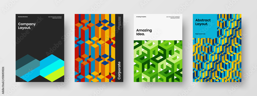 Isolated annual report vector design layout bundle. Premium geometric pattern postcard template composition.