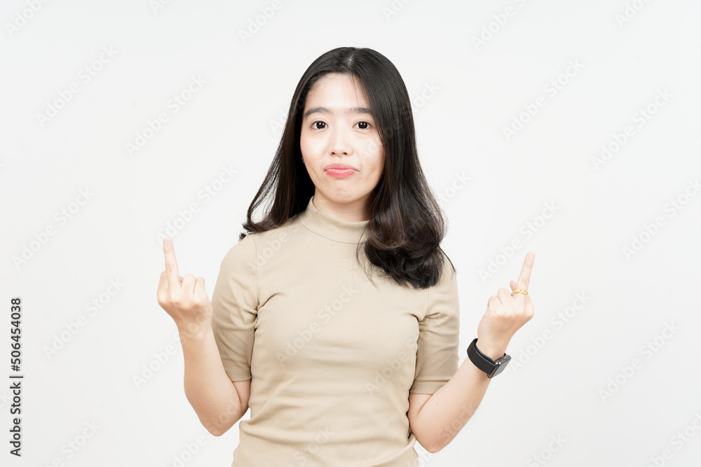 Showing Fuck Hands Of Beautiful Asian Woman Isolated On White Background Showing Fuck Hands Of Beautiful Asian Woman Isolated On White Background
