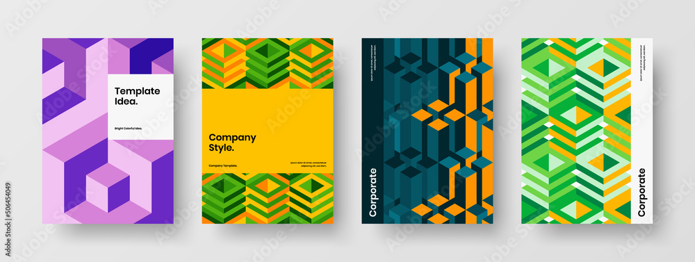 Vivid geometric shapes front page template composition. Trendy flyer A4 vector design concept collection. Vivid geometric shapes front page template composition. Trendy flyer A4 vector design concept collection.