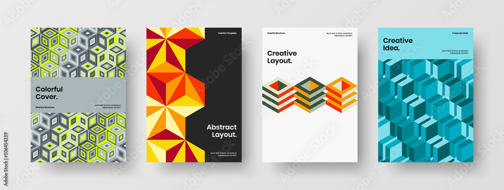 Fototapeta premium Colorful geometric tiles banner layout set. Isolated poster vector design illustration composition.