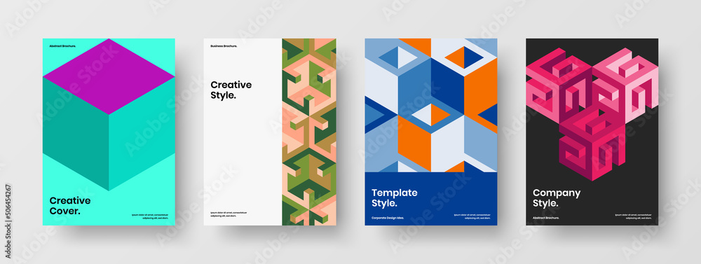Creative mosaic shapes company identity concept collection. Isolated catalog cover A4 design vector layout set.