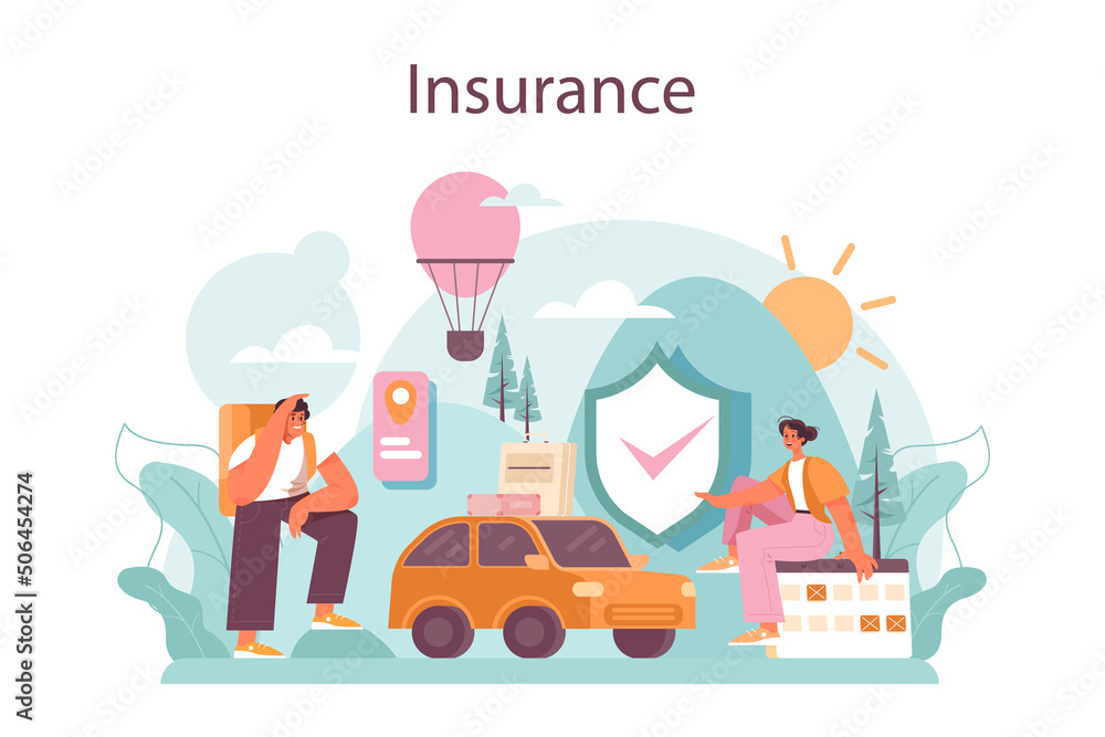 Naklejka premium Traveling abroad concept. Visa application approving and insurance