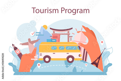 Tourism program. Agent creating travel tour and consulting photo