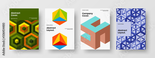 Trendy corporate brochure A4 vector design concept bundle. Minimalistic geometric pattern poster illustration set.