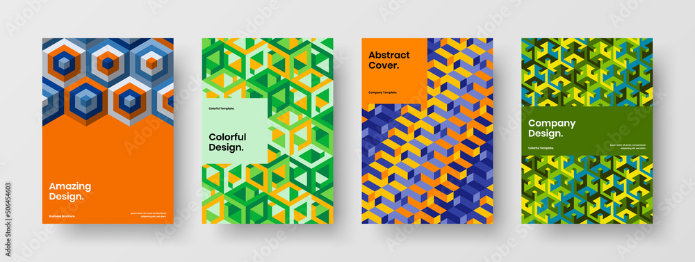 Amazing placard A4 vector design illustration collection. Modern geometric hexagons presentation layout set.