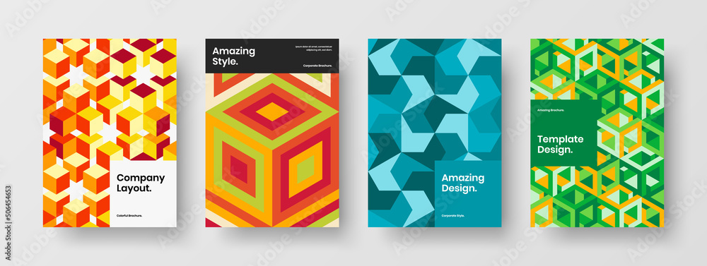 Obraz premium Trendy leaflet design vector illustration composition. Isolated mosaic shapes poster layout bundle.