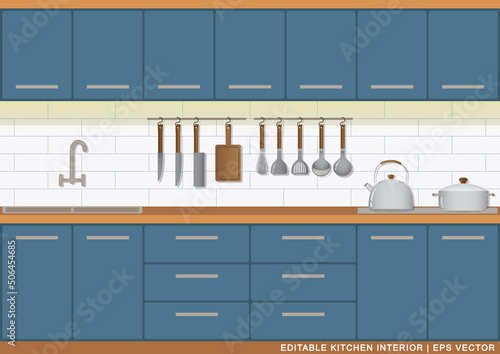 Editable Vector for Realistic Kitchen Interior Mockup with Retro Design