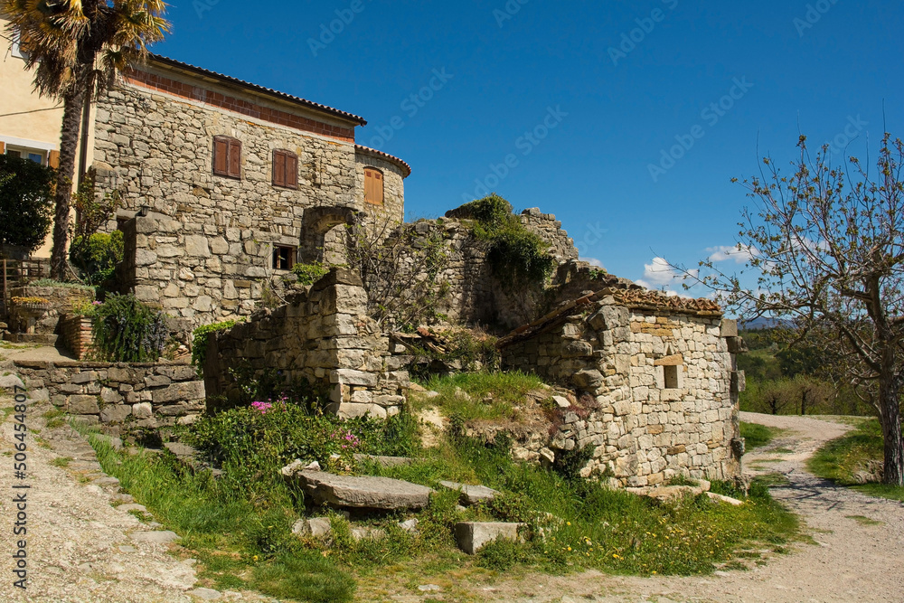 Residential buildings in the historic medieval village of Hum in Istria, western Croatia, often referred to as the smallest town in the world
