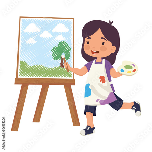 little girl painting picture