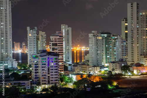 night city  Cartagena  bocagrande at night. night skyline