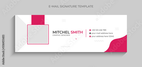 Modern colorful, creative email signature design template for business. Business email signature design pink color. Email signature template in vector.