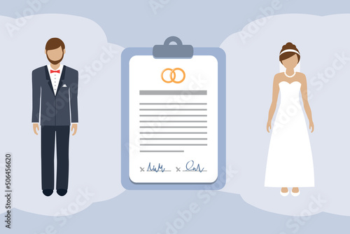 marriage contract info graphic with married couple pictogram