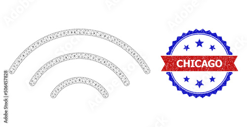 Polygonal radio transmission carcass icon, and bicolor rubber Chicago seal. Mesh carcass illustration is based on radio transmission icon.