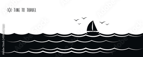 yacht marine sailboat on the sea silhouette black and white © krissikunterbunt