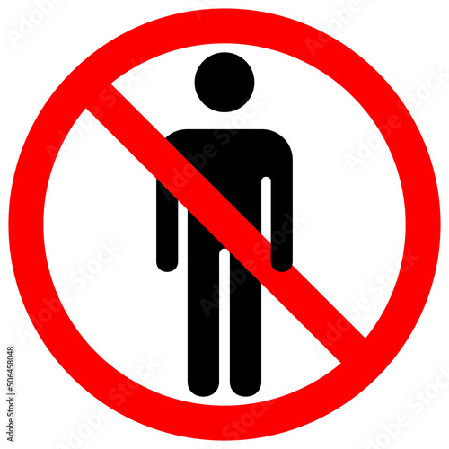 Men cannot enter icon. Black and white pictogram in red circle