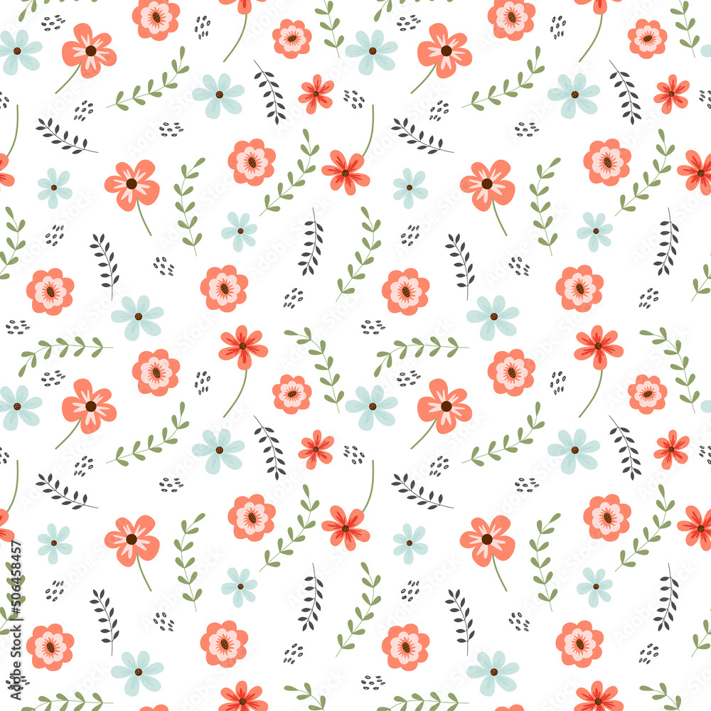 Seamless pattern of cute little florals in a cartoon style. Cute floral pattern. Seamless pattern of cute little florals in a cartoon style. Cute floral pattern.