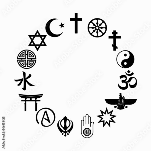 	
Religious symbols icon set. Vector illustration, flat design. Flat, regular, black, isolated icon on a white background.