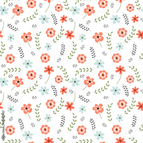 Seamless pattern of cute little florals in a cartoon style. Cute floral pattern.