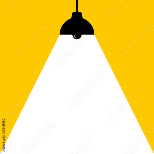 Home lamp isolated on yellow background. Black lamp with white light. Minimalistic banner design. Vector
