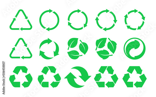 Recycle icon set. Reuse and recycle logo design. Vector set