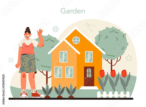 Landscape designer concept. Idea of gardening and yard designing