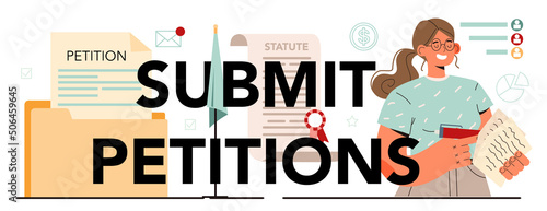 Submit petitions typographic header. Professional pr specialist