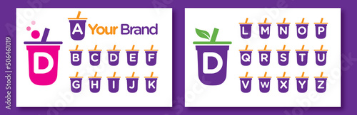 Bubble tea logo or drink logo milk tea logo set