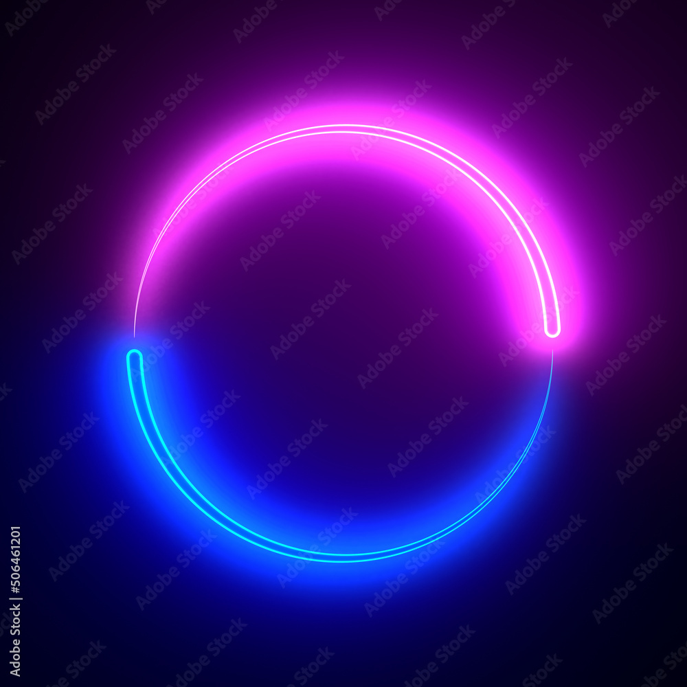 purple and blue neon elements on black background. 3D illustration rendering purple and blue neon elements on black background. 3D illustration rendering