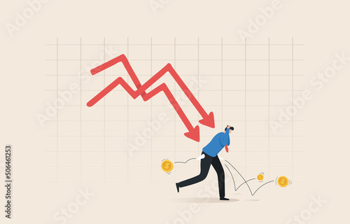 Investment crisis, stocks fell. The volatility of financial investments. Traders or investors are in a panic situation.