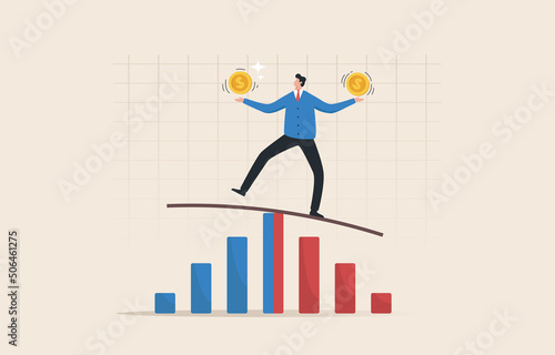 Risk management, reduce the likelihood of mistakes investment damage that may occur under uncertain circumstances of the stock market..A businessman tries to balance his capital in the stock market.