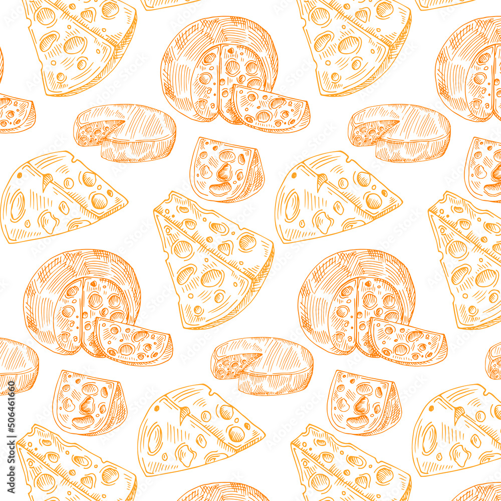 Cheese Pattern Ribbon Seamless Pattern with Cheese types. Dairy products. For printing ...