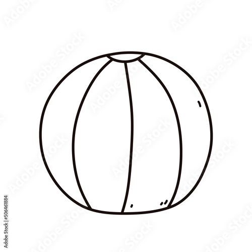 Beach ball isolated on white background. Summer holiday accessory. Vector hand-drawn illustration in doodle style. Perfect for logo, card, various designs, decorations.
