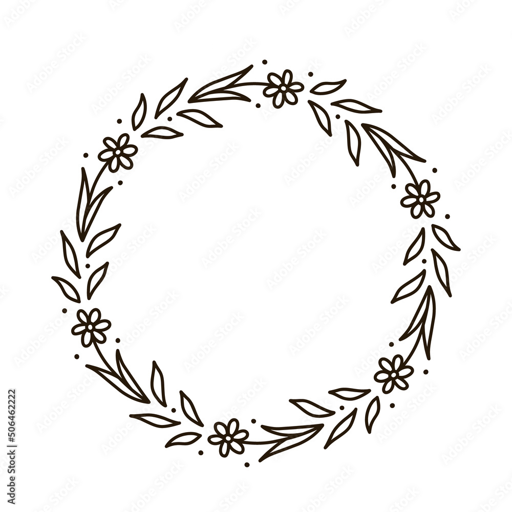 Spring floral wreath isolated on white background. Round frame with flowers. Vector hand-drawn illustration in doodle style. Perfect for cards, invitations, decorations, logo, various designs. Spring floral wreath isolated on white background. Round frame with flowers. Vector hand-drawn illustration in doodle style. Perfect for cards, invitations, decorations, logo, various designs.