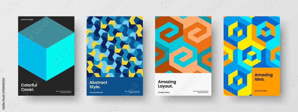 Vivid poster A4 vector design illustration bundle. Original mosaic pattern cover layout set. Vivid poster A4 vector design illustration bundle. Original mosaic pattern cover layout set.