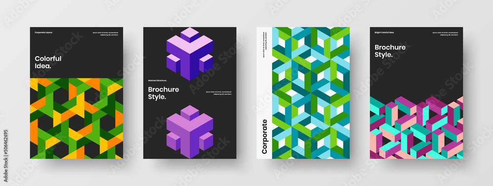 Amazing mosaic shapes cover concept collection. Trendy brochure A4 vector design illustration set.