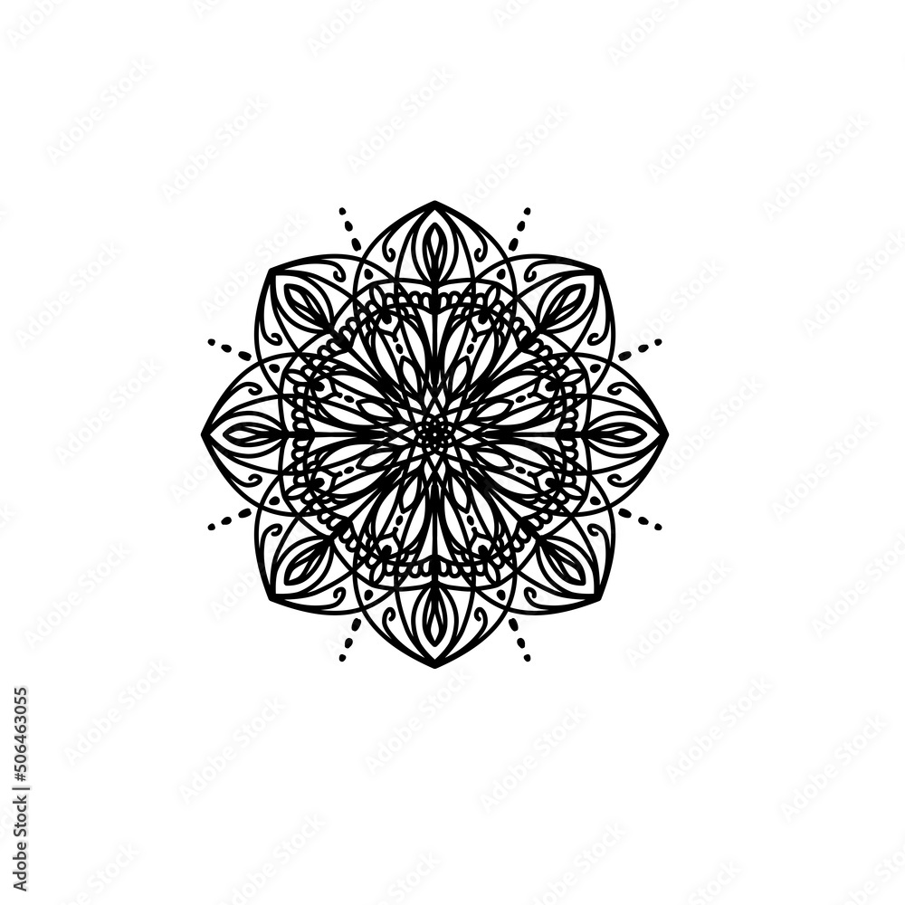 Easy mandala, simple mandalas flowers coloring page on white background.