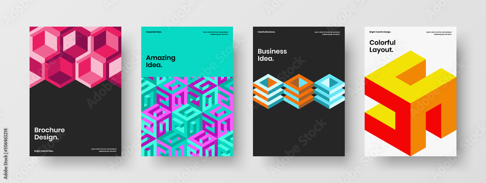 Fototapeta premium Isolated presentation A4 vector design layout collection. Multicolored mosaic shapes postcard template set.