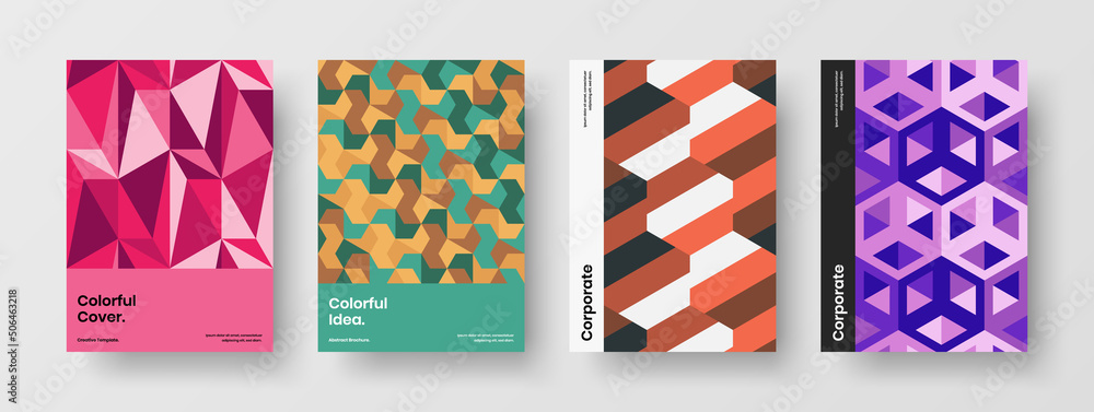Clean mosaic shapes placard template set. Trendy handbill A4 design vector concept collection. Clean mosaic shapes placard template set. Trendy handbill A4 design vector concept collection.