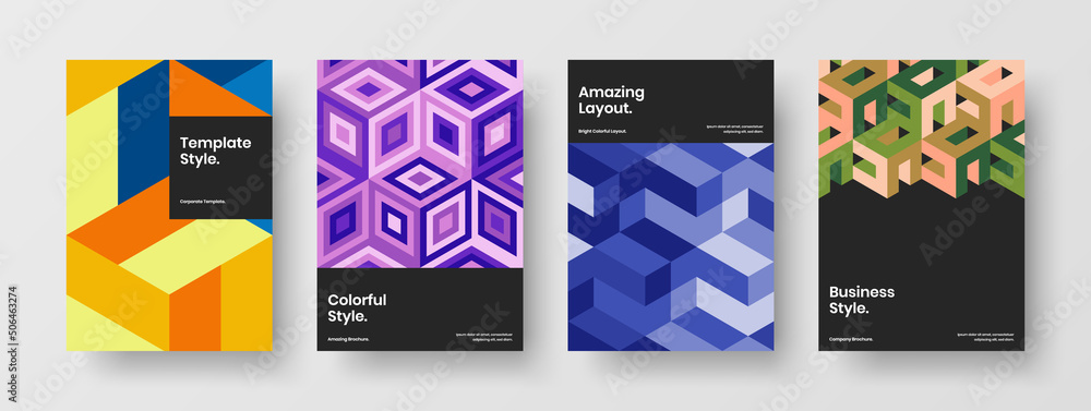 Fototapeta premium Modern geometric shapes front page concept collection. Colorful leaflet vector design template composition.