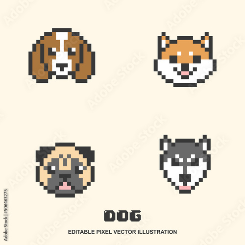 Set of dog icon in pixel style vector illustration