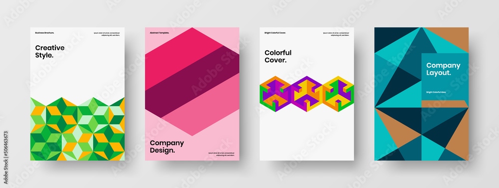Simple placard A4 vector design concept collection. Vivid geometric shapes postcard layout bundle.
