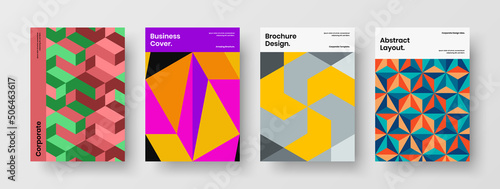 Abstract annual report vector design layout set. Clean mosaic shapes corporate brochure concept collection.