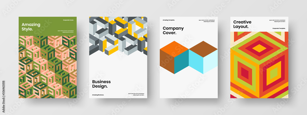 Naklejka premium Amazing company identity vector design illustration collection. Vivid mosaic tiles handbill template composition.