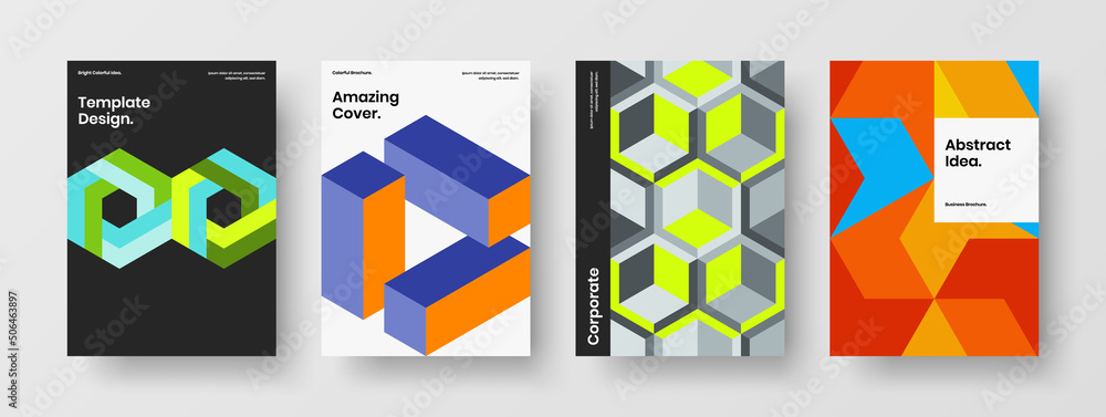 Vivid magazine cover vector design concept set. Simple mosaic shapes pamphlet layout composition. Vivid magazine cover vector design concept set. Simple mosaic shapes pamphlet layout composition.